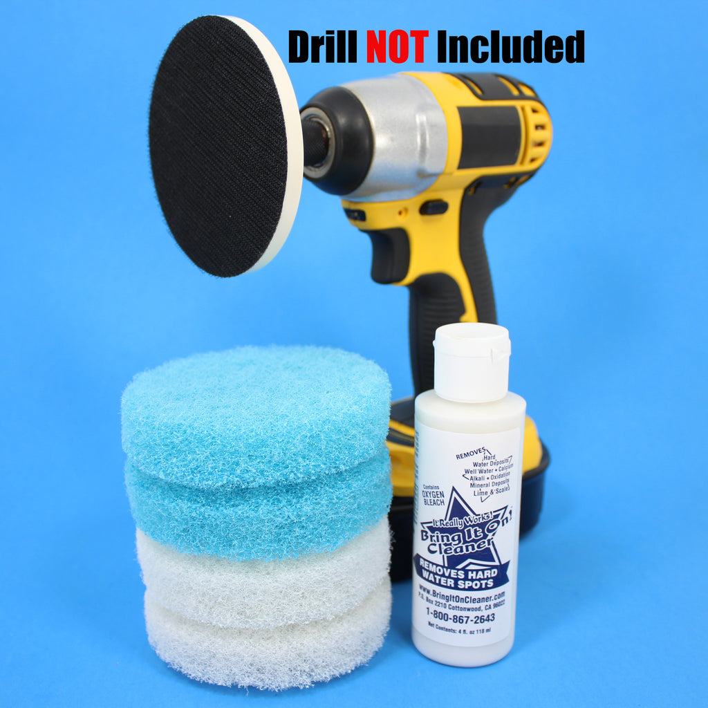4inch Blue and White Scrub Pads with Driver and Bring it On Cleaner